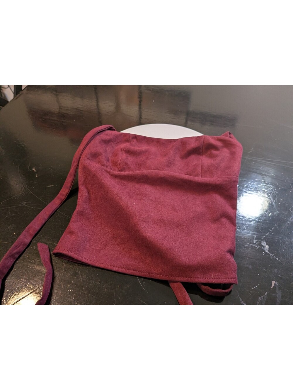 Pretty Garbage Burgundy Faux Suede Halter Top Women's Small Open Back Tie